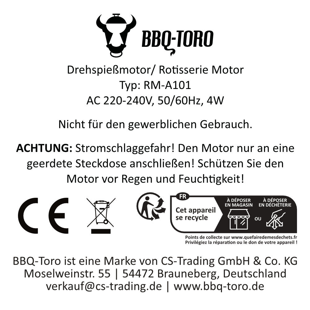 Grillspieß-Set, für Ø 47 cm Kugelgrill, inkl. Grillkörper, Spieß, Motor und Fleischnadeln