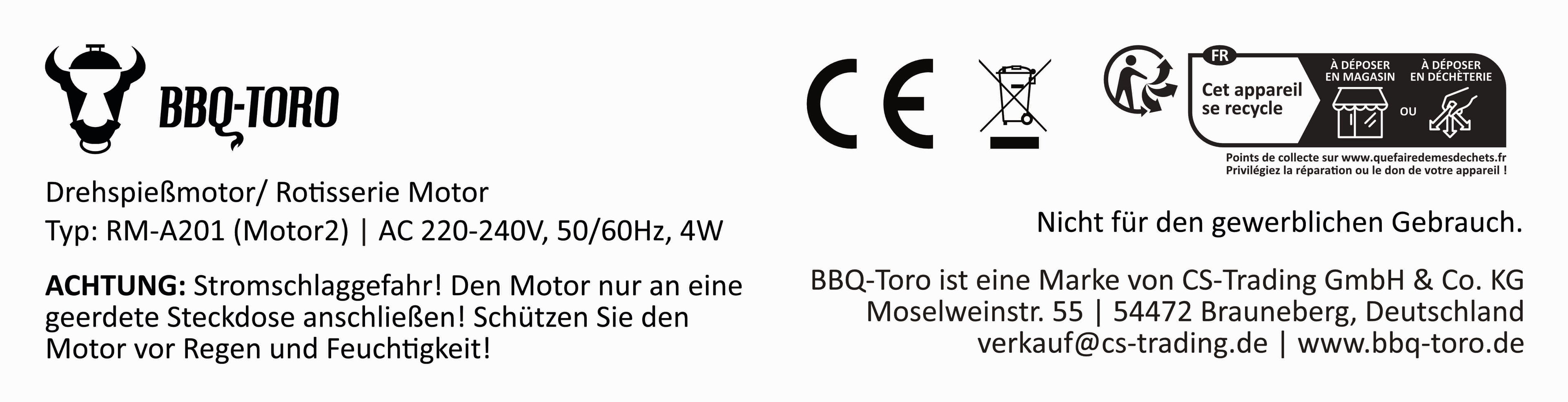 Grillmotor für Grillspieß, 220 - 240V, Edelstahl, Belastbar bis 10 kg