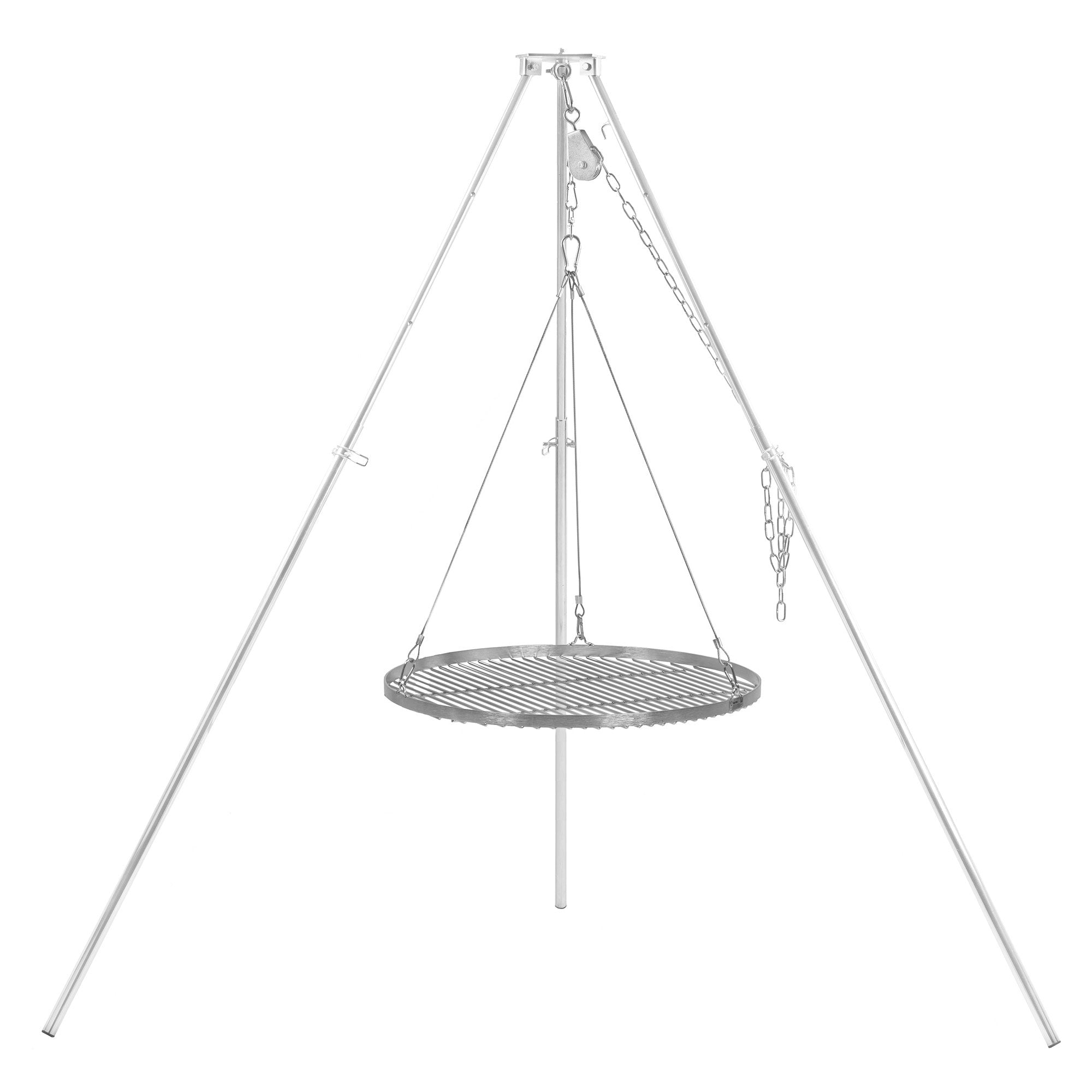 Barbecue trépied, 119 - 184 cm, fer galvanisé, grille incluse