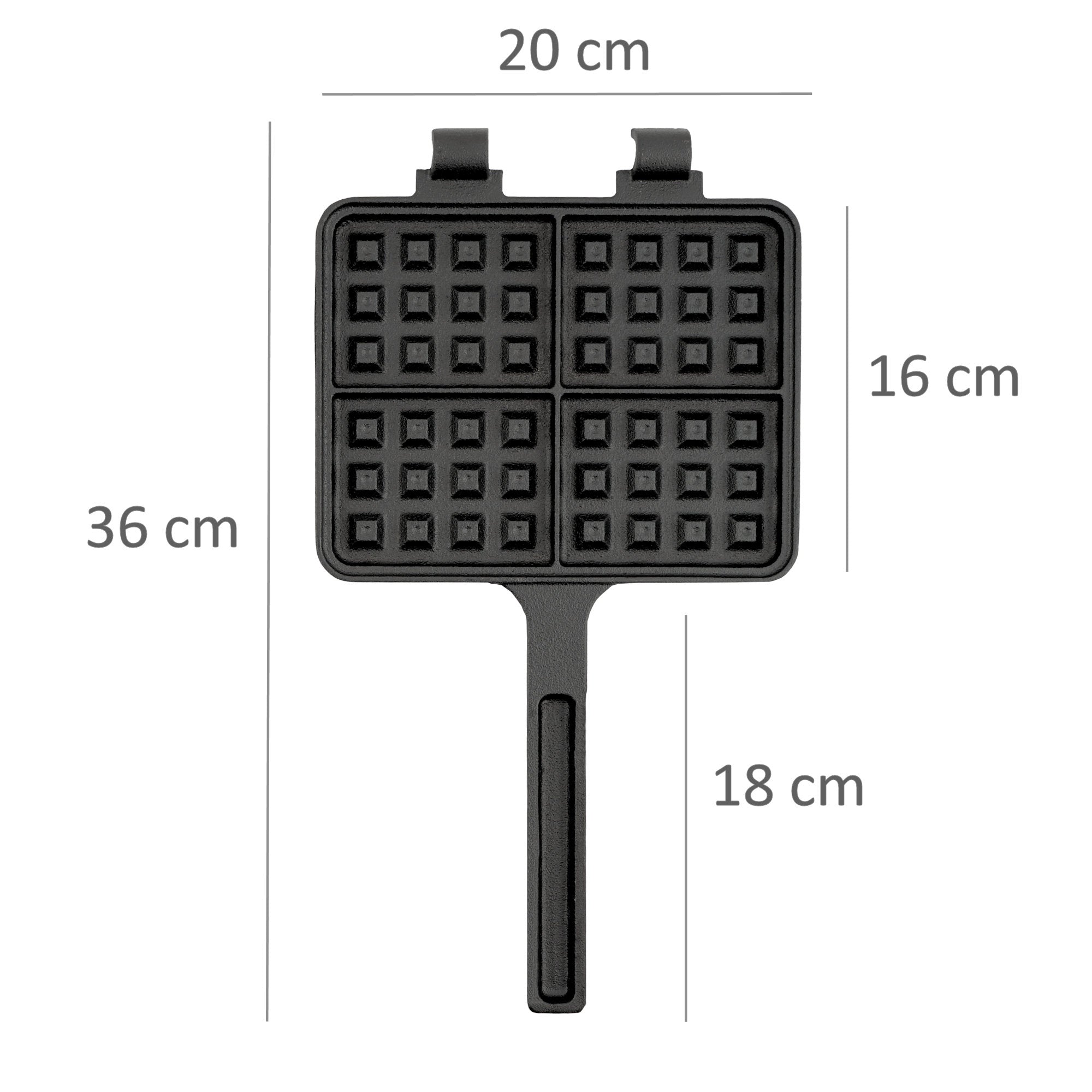 Waffeleisen, Gusseisen, rechteckige Doppelform, schwarz