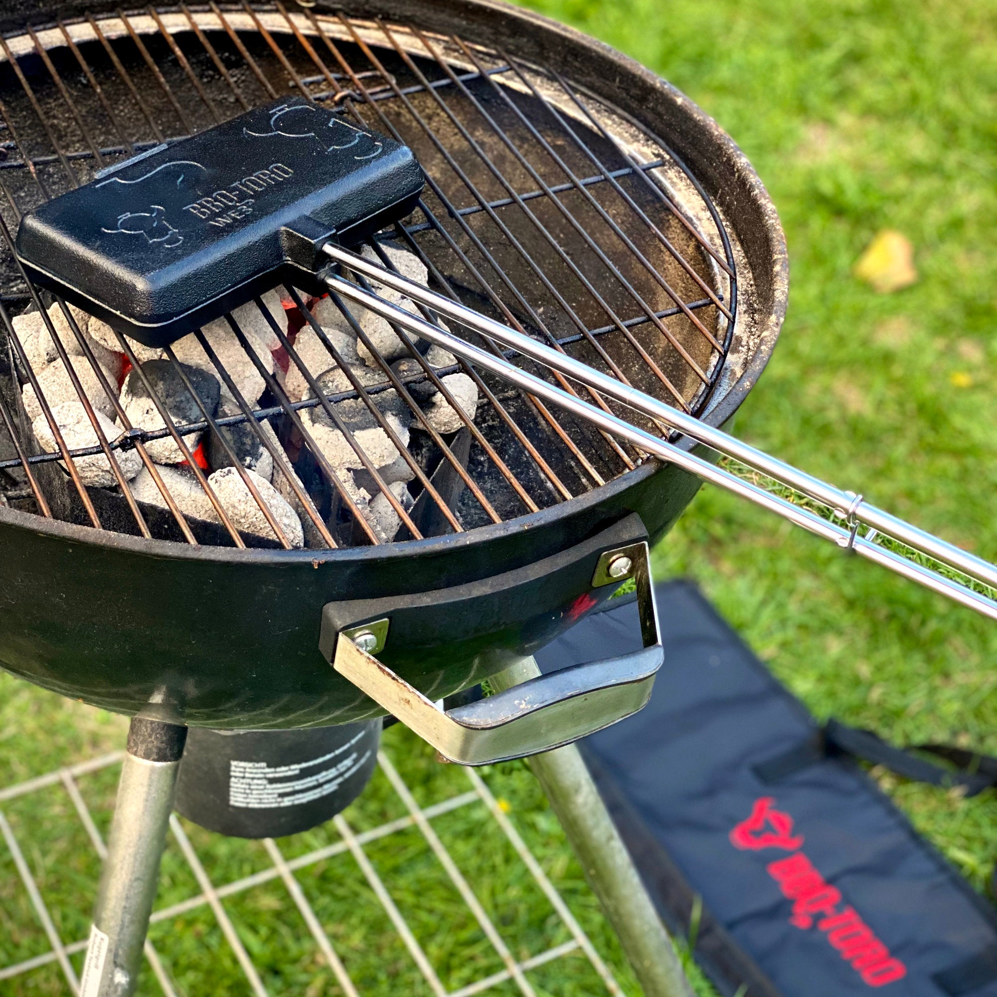 Sandwicheisen, rechteckig, inkl. Transporttasche und langem Stiel